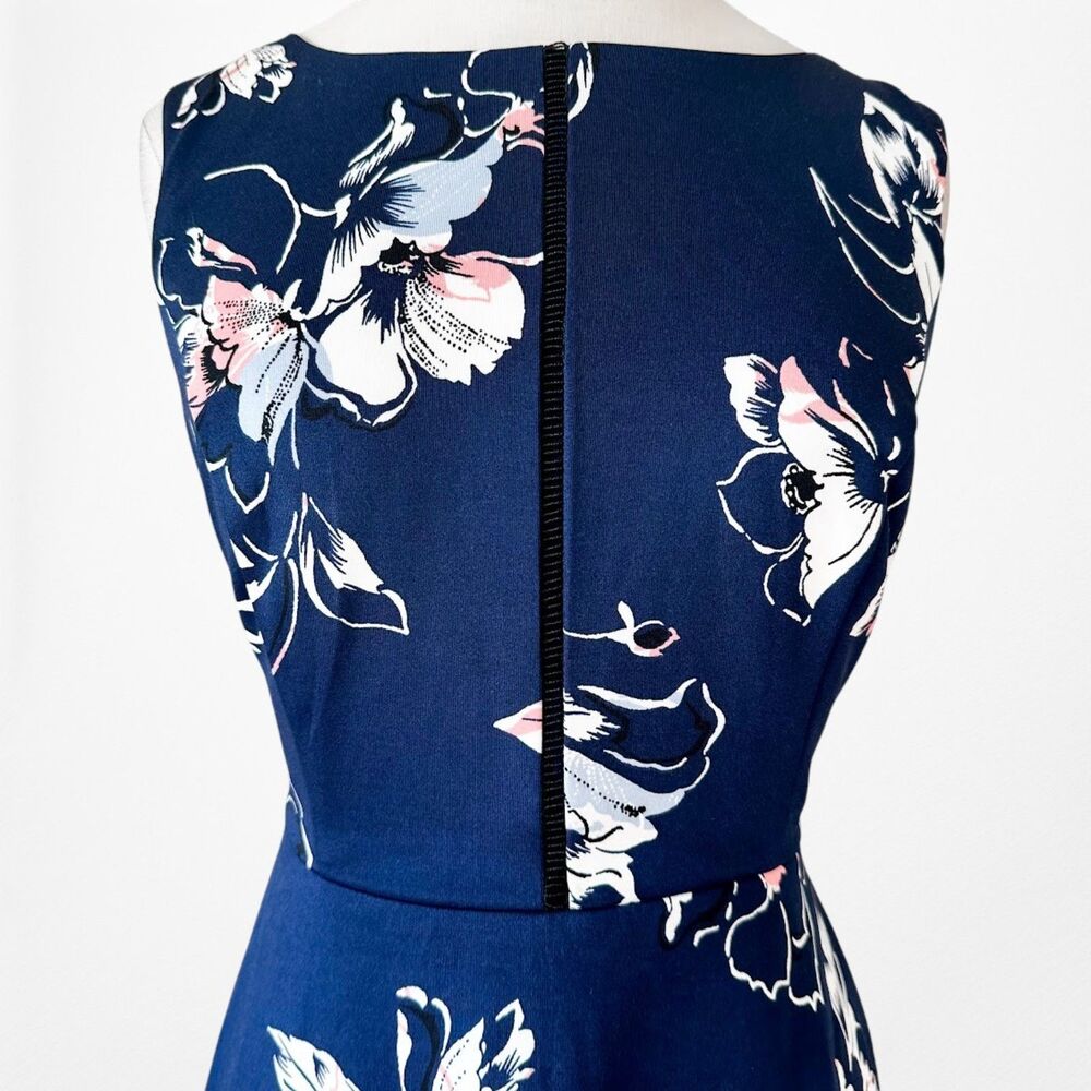 Vintage Y2K Blue Sleeveless Floral Knee Length Flared A-Line Knit Dress Size M - Picture 7 of 8